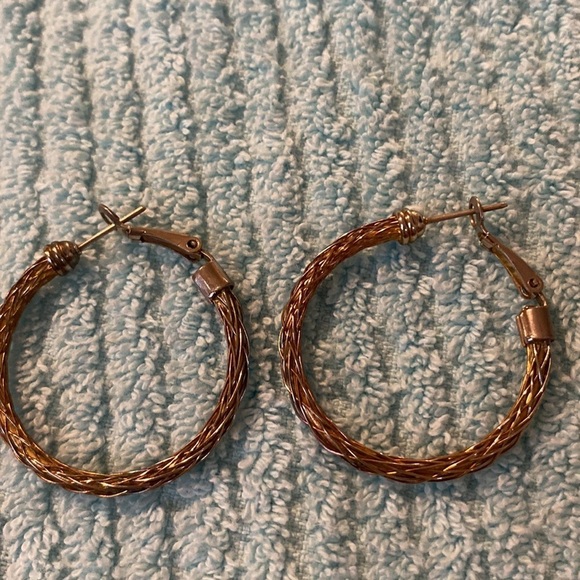 Costume Brass Color Hoop Post Earrings (FE) - Picture 3 of 4